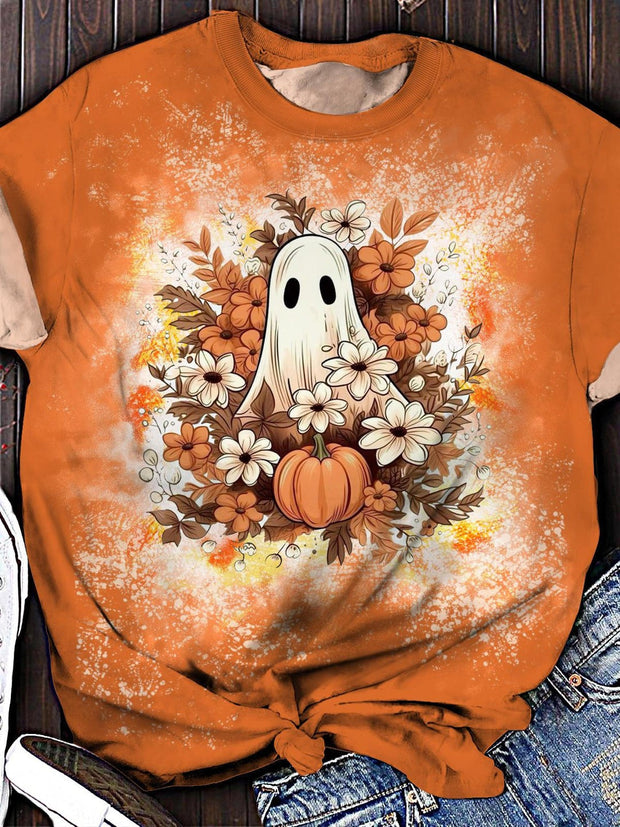 Women's Halloween Fall Ghost Crew Neck T-shirt