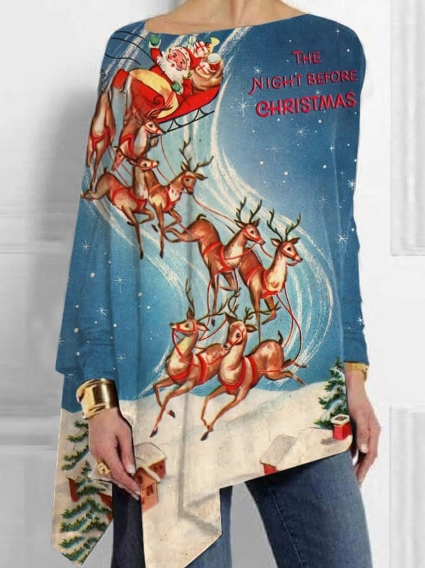 The Night Before Christmas Print Mid-Length Irregular Tops