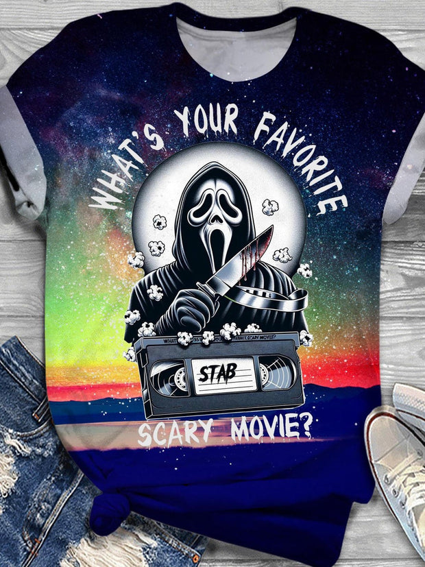 Retro Horror Halloween Movie Crew Neck T-shirt