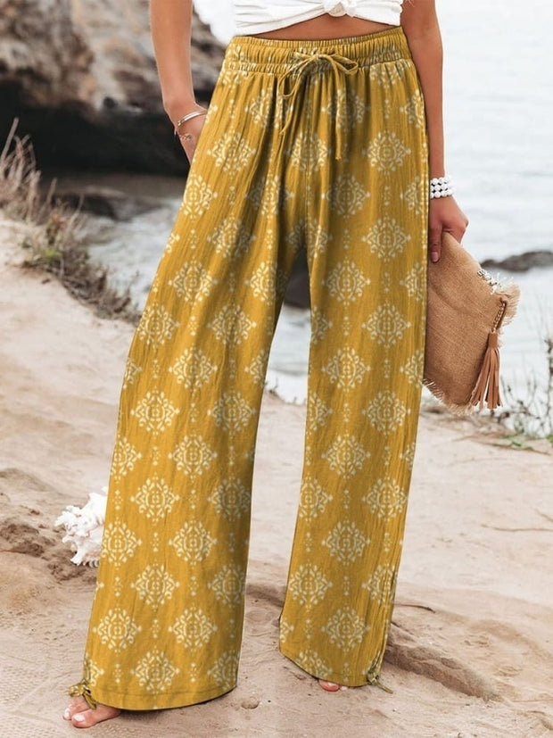 Abstract Floral Garden Printed Women's Cotton And Linen Casual Pants