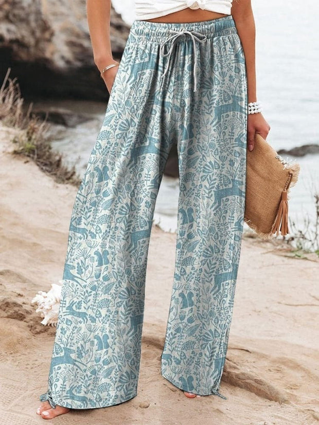 Abstract Floral Garden Printed Women's Cotton And Linen Casual Pants