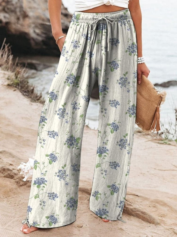 Abstract Floral Garden Printed Women's Cotton And Linen Casual Pants