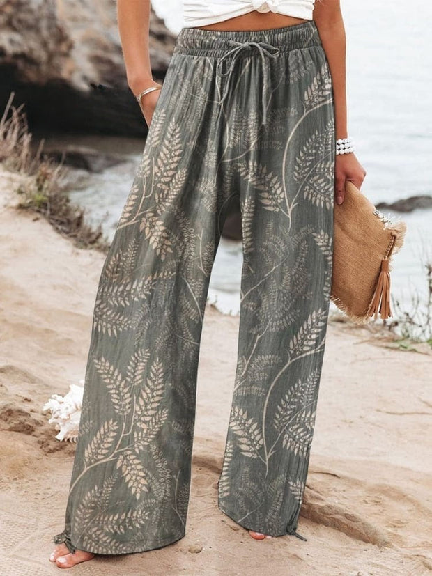 Abstract Floral Garden Printed Women's Cotton And Linen Casual Pants