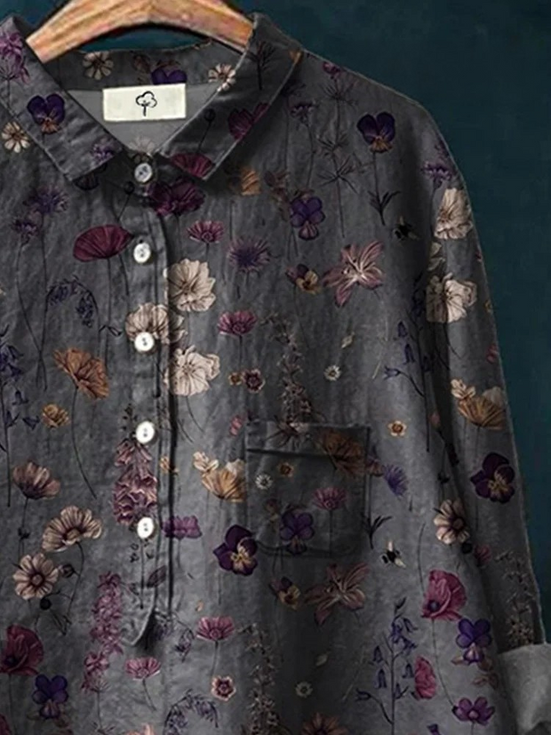 Elegant And Simple Small Florals Print Cotton And Linen Shirt