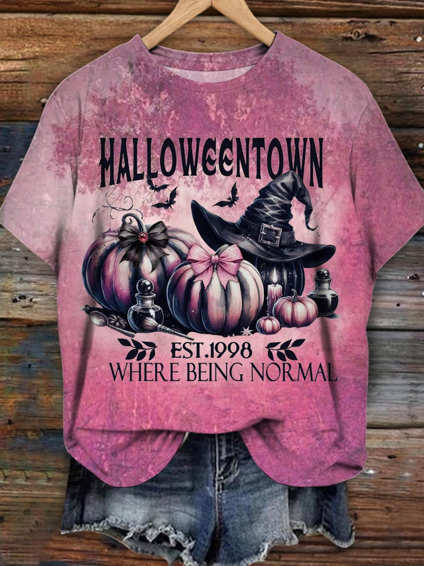 Halloween Pumpkin Witch Retro Print Short Sleeve T-Shirt