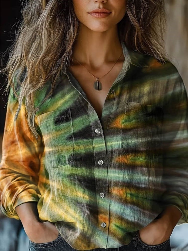 Women's Colorful Tie Dye Print Casual Long Sleeve Comfortable Cotton Shirt