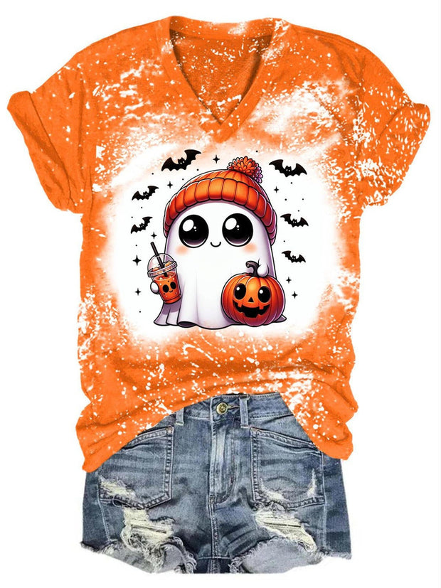 Cute Ghost V-Neck Short Sleeve T-Shirt