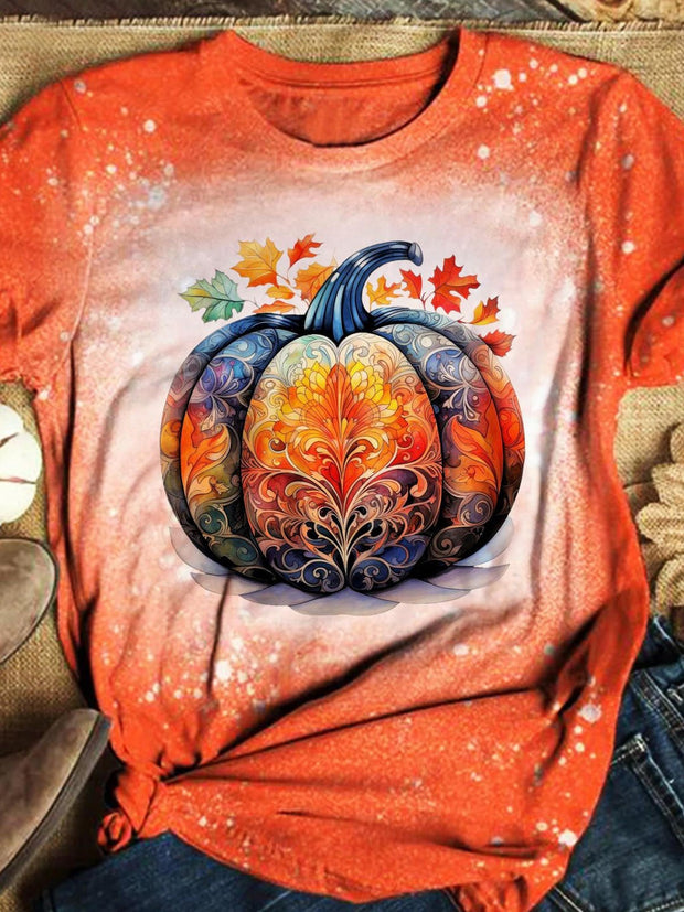 Halloween Pumpkin Tie Dye Crew Neck T-shirt