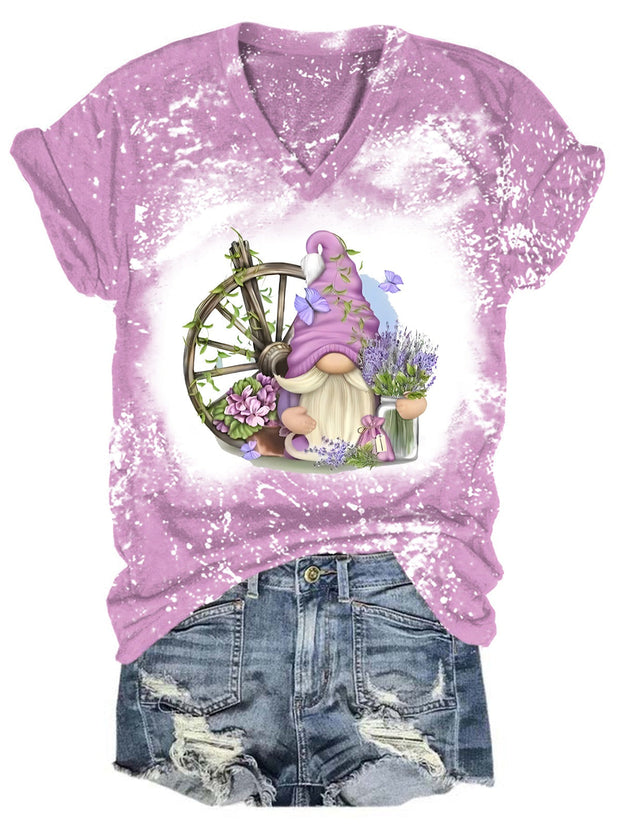 Lavender Gnome V Neck T-shirt