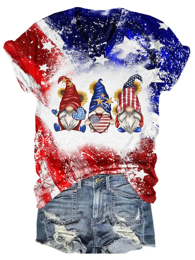 Star Stripe Gnomes USA Flag V Neck T-shirt