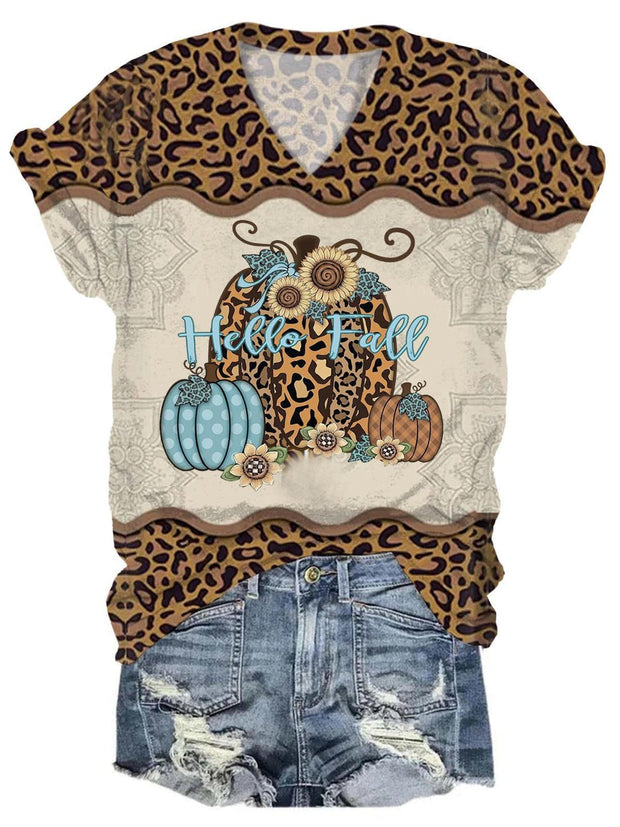 Women's Leopard Fall Pumpkin Print Top