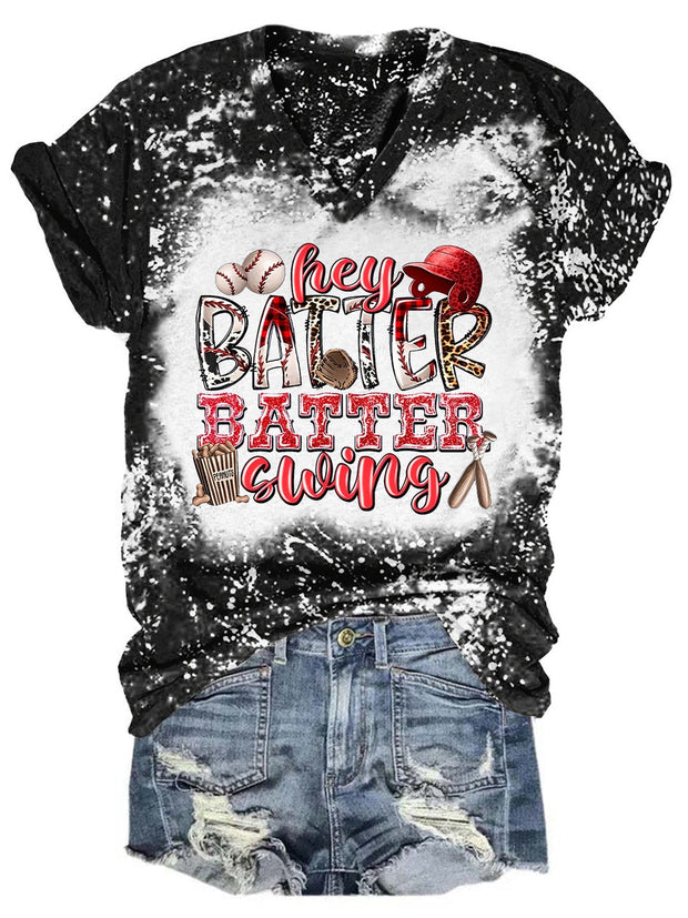 Hey Batter Batter Swing Tie Dye V Neck T-shirt