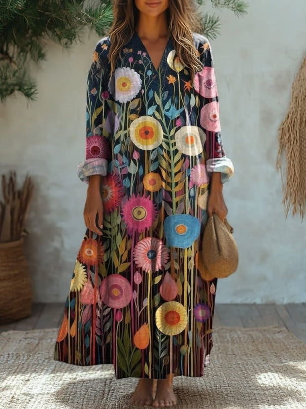 Oil Painting Hippie Style Floral Art Printed Women's Dress