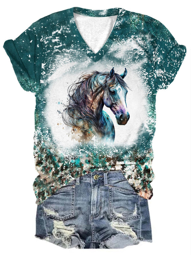 Women's Horse Print Tie Dye Top