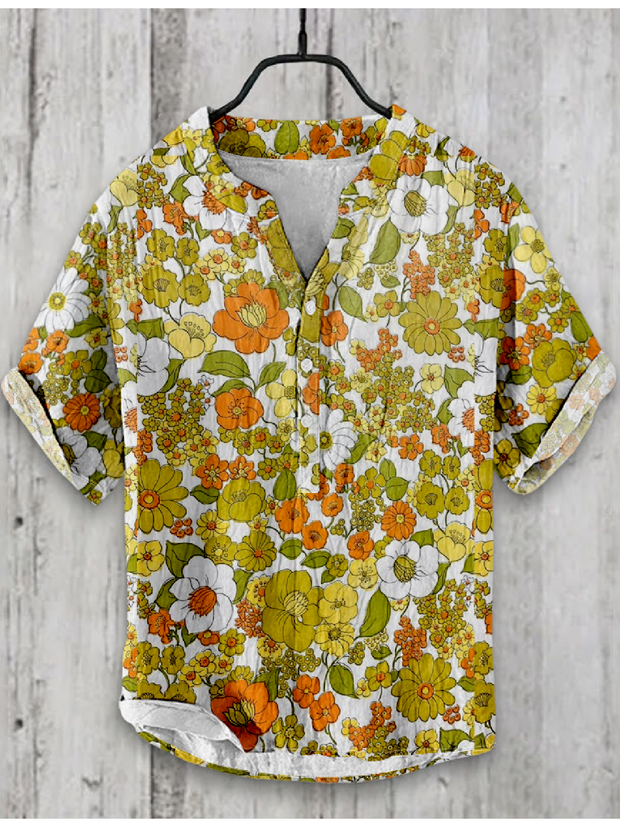 Floral Japanese Art Linen Blend Shirt