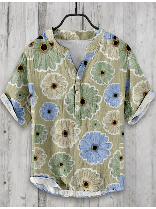 Floral Japanese Art Linen Blend Shirt