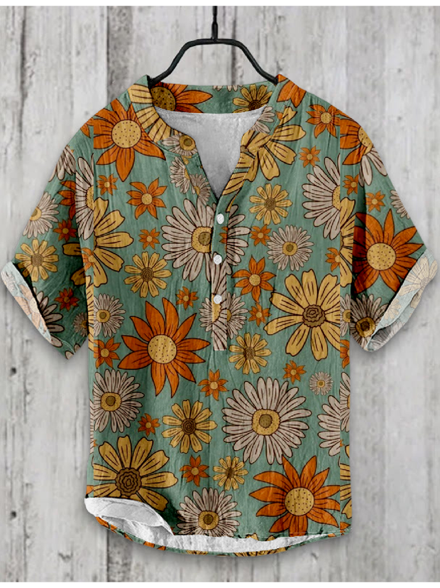 Floral Japanese Art Linen Blend Shirt