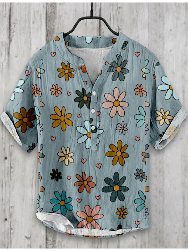 Floral Japanese Art Linen Blend Shirt