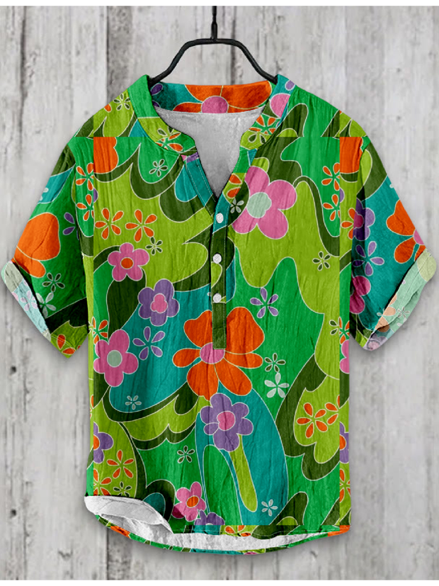 Floral Japanese Art Linen Blend Shirt