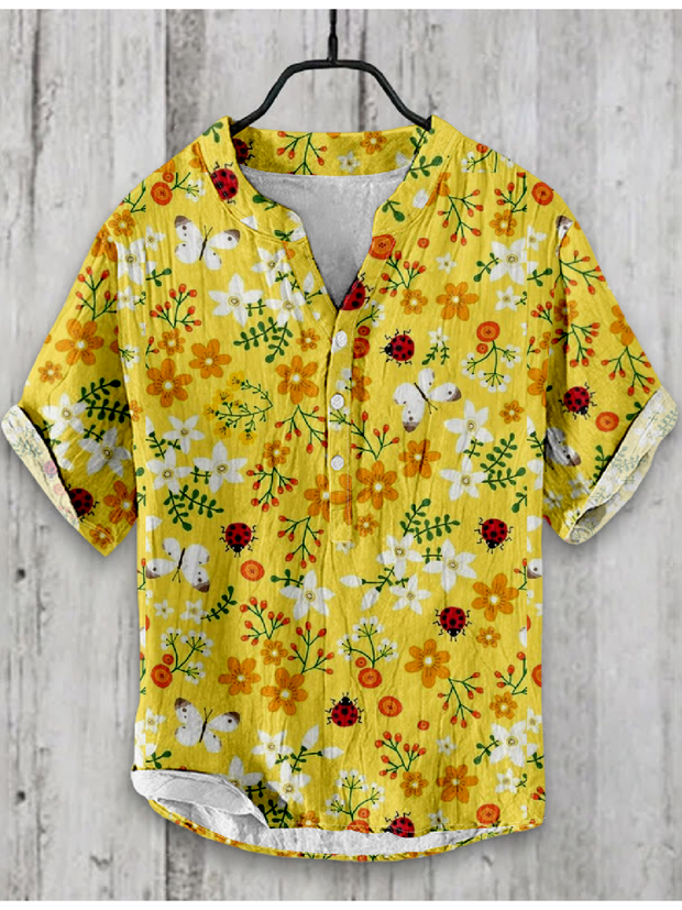 Floral Japanese Art Linen Blend Shirt