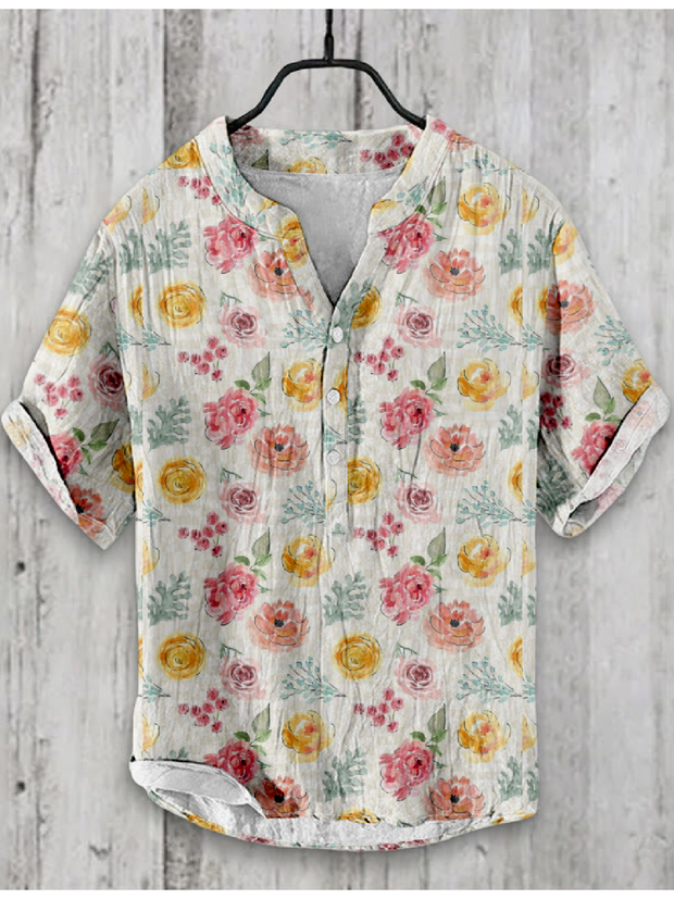 Multicolor Floral Japanese Art Linen Blend Shirt