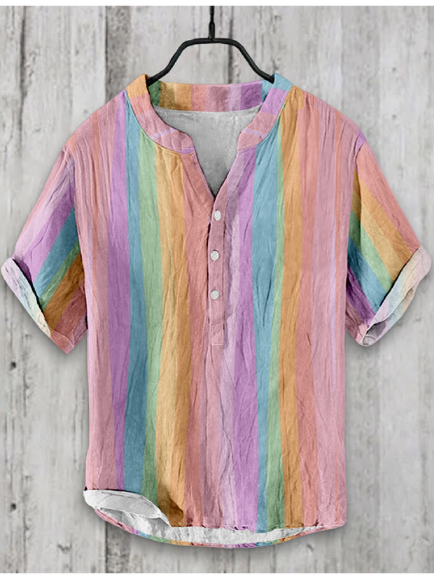 Rainbow Japanese Art Linen Blend Shirt