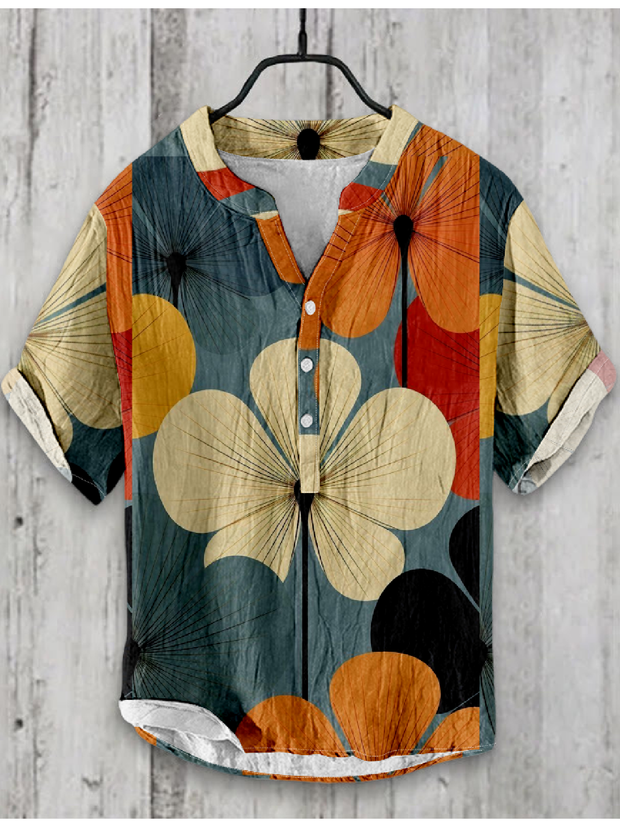 Large Flower Japanese Art Linen Blend Shirt