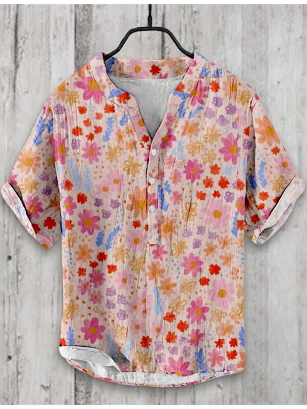 Flower Japanese Art Linen Blend Shirt