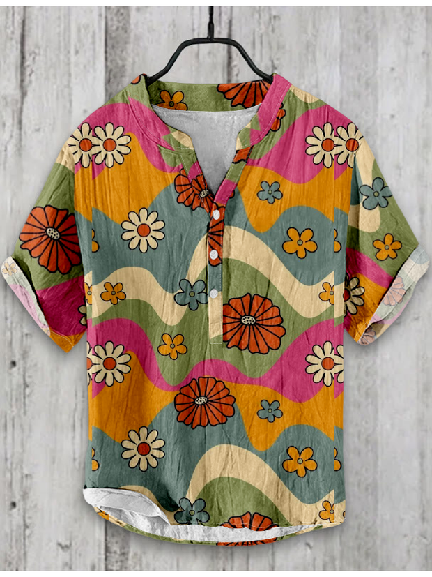 Flower Japanese Art Linen Blend Shirt