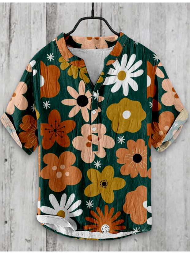 Flower Japanese Art Linen Blend Shirt