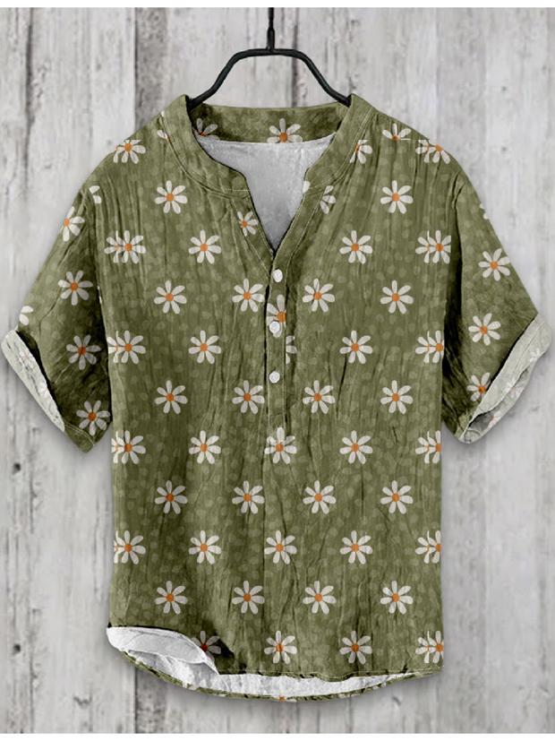 Small Flower Japanese Art Linen Blend Shirt