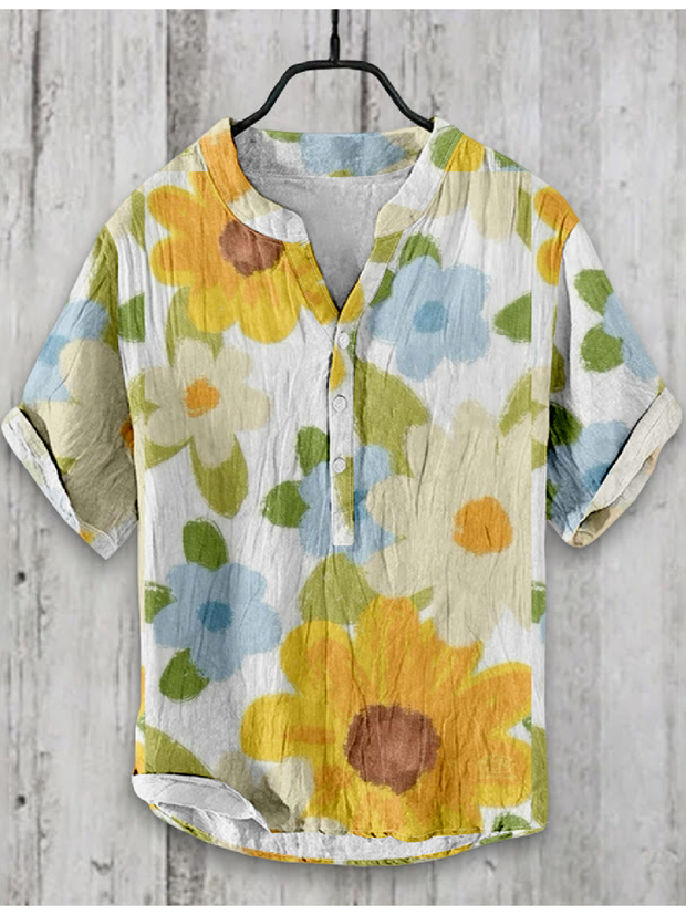 Flower Japanese Art Linen Blend Shirt