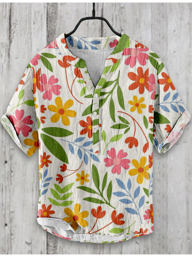 Flower Japanese Art Linen Blend Shirt