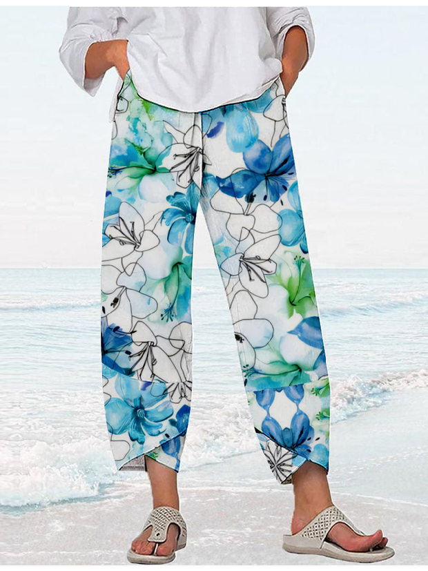 Japanese Art Floral Casual Pants