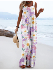 Floral Print Wide Leg Suspender Jumpsuit