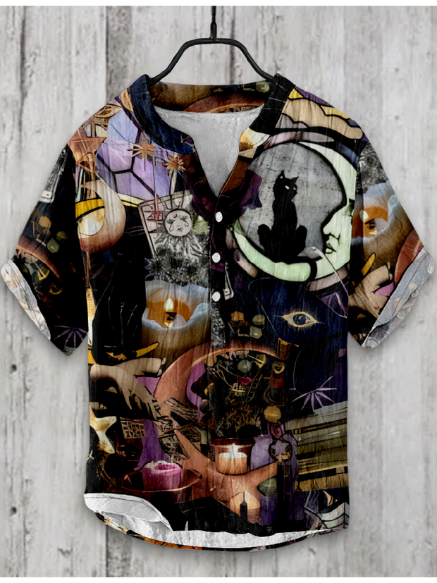 Abstract Creative Black Cat Pattern Shirt