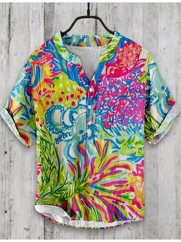 Abstract Creative Colorful Oil Painting Floral Shirt