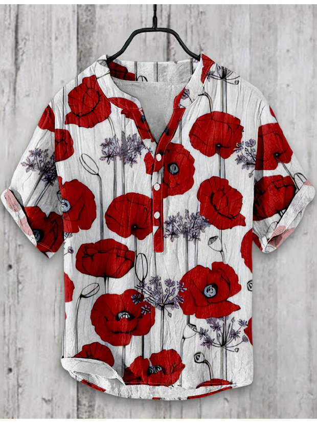 Vivid Red Floral Japanese Art Shirt