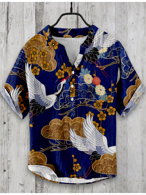 Creative Floral And Crane Japanese Art Shirt