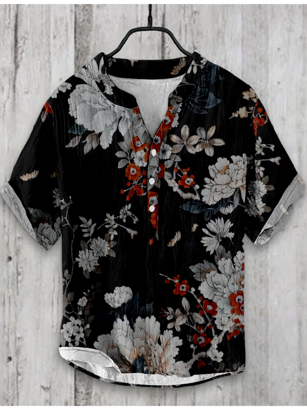 Floral Abstract Print Japanese Art Shirt