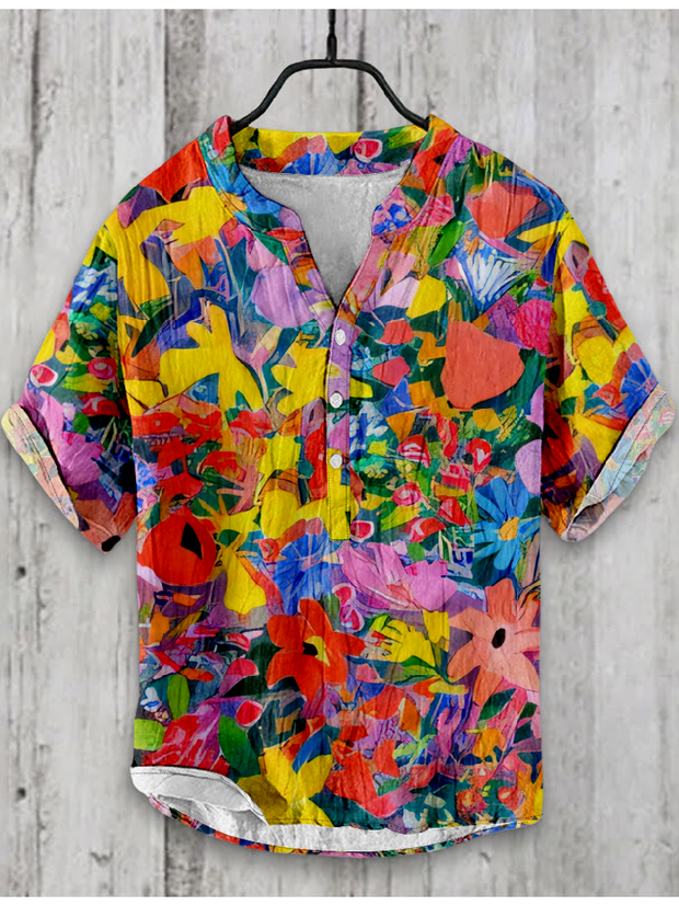 Colorful Floral Abstract Print Japanese Art Shirt