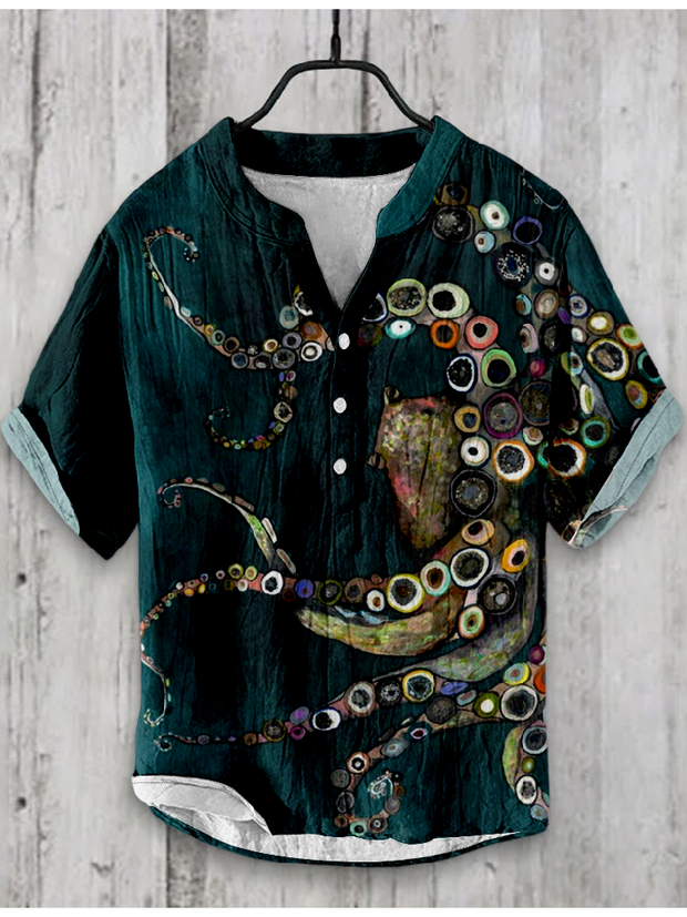 Octopus Art Print Linen Blend Shirt