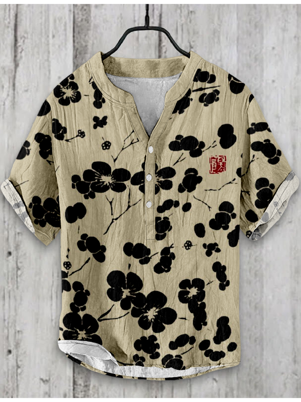 Cherry Blossom Japanese Lino Art Linen Blend Shirt