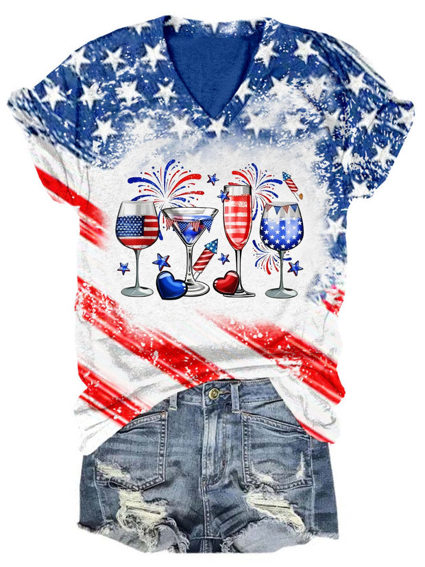 Women's American Flag Wine Glass Print Top