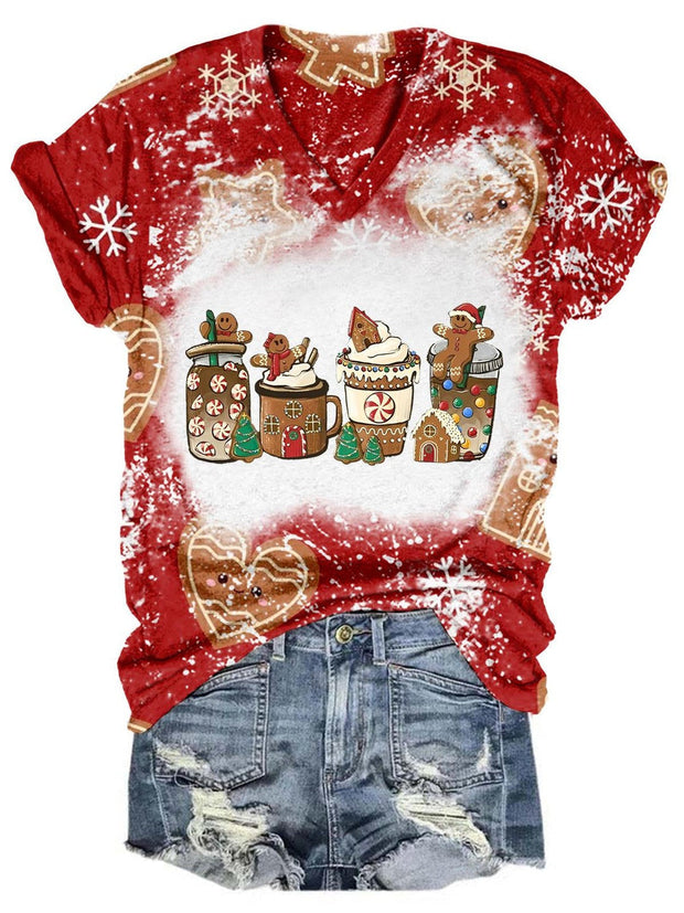 Gingerbread Coffee Drink V-Neck Tie Dye T-Shirt