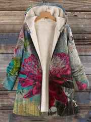 Women's Floral Art Print Casual Winter Warm Comfortable Long Sleeve Wool Jacket