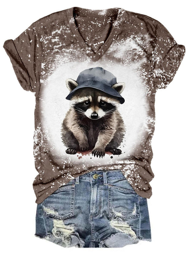 Babe Raccoon Tie Dye V Neck T-Shirt