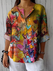 Gentle Gorgeous Fashionable Love Printed Cotton And Linen Shirt