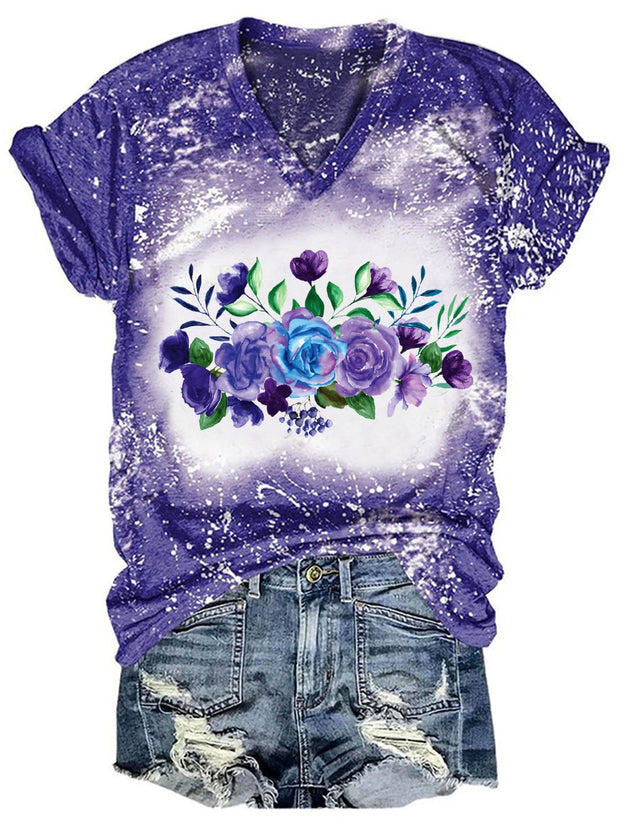 Women's Spring Floral Tie Dye Print T-Shirt