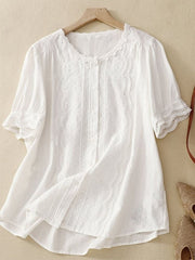 Solid Color Hollow Embroidery Lace Stitching Short-Sleeved Shirt